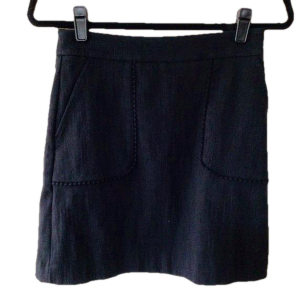 Loft Embroidered Trim Mini Skirt Size 0 Pockets Cotton Blend - Picture 2 of 7